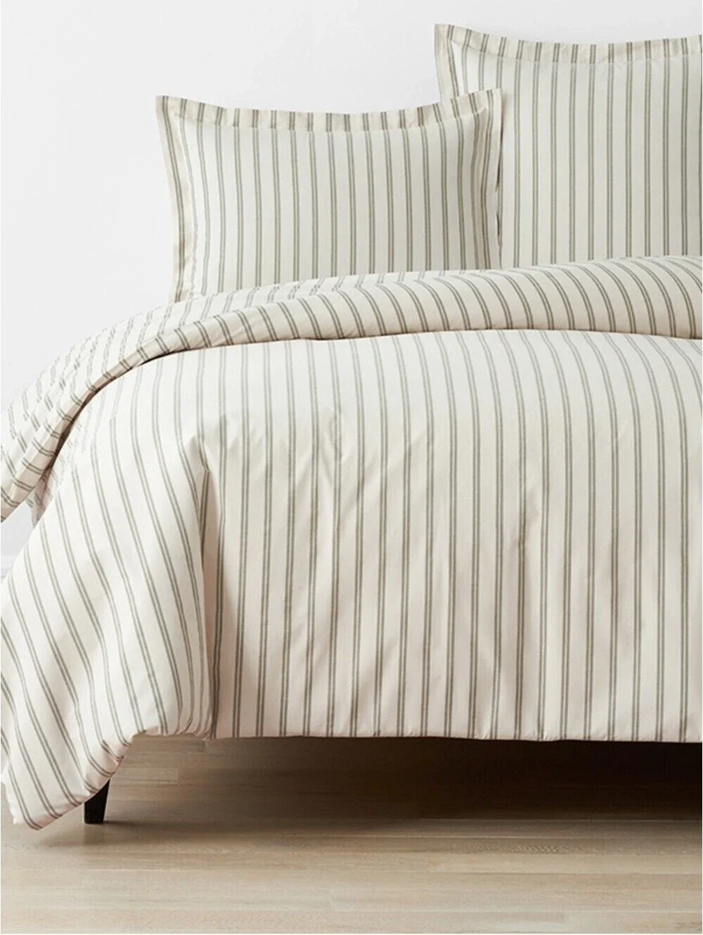 The Company Store Cotton Percale Duvet Cover King Moss Green Stripe